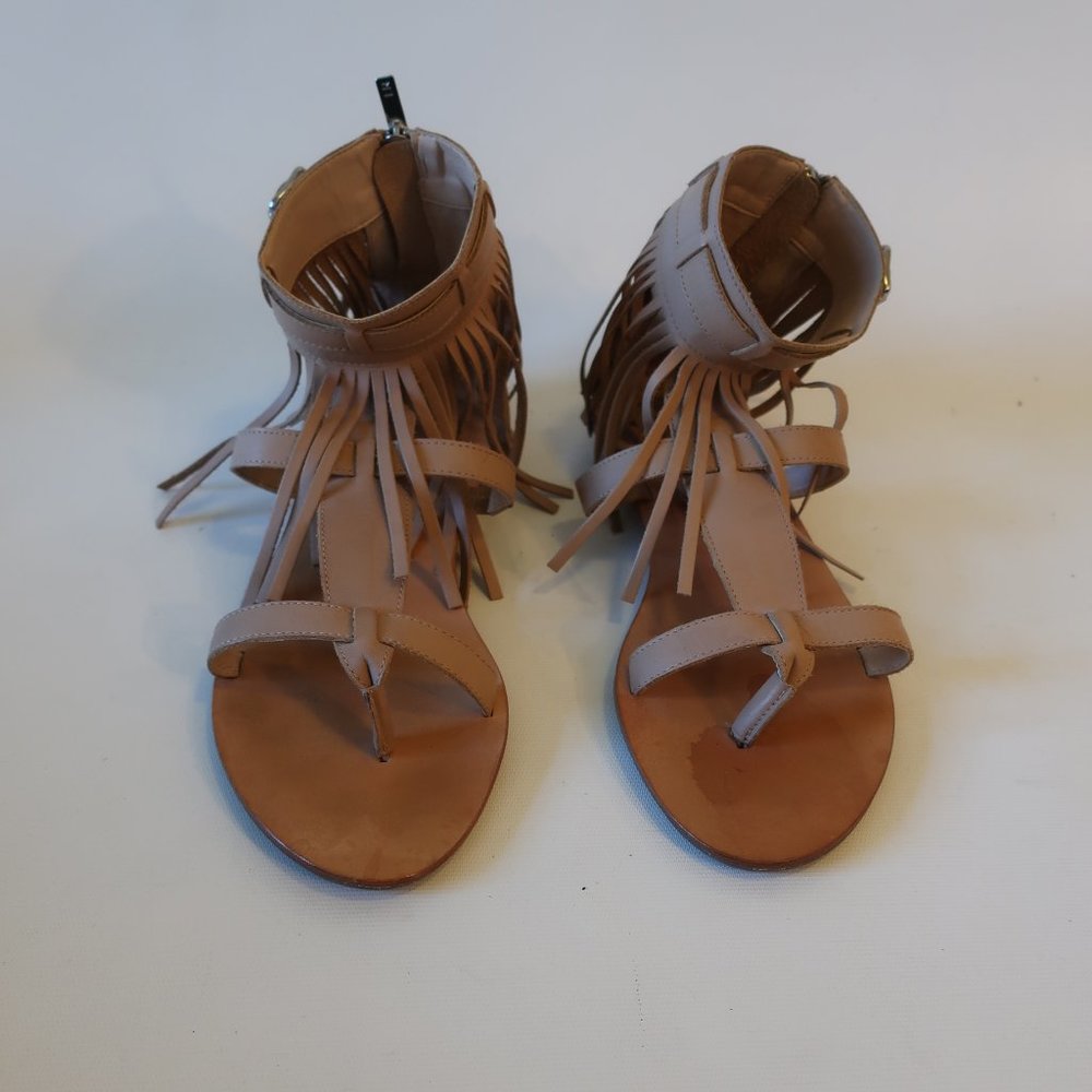 Womens Loeffler Randall Tan Leather Toe Thong Fringe Flat Sandal 9* - Picture 2 of 8